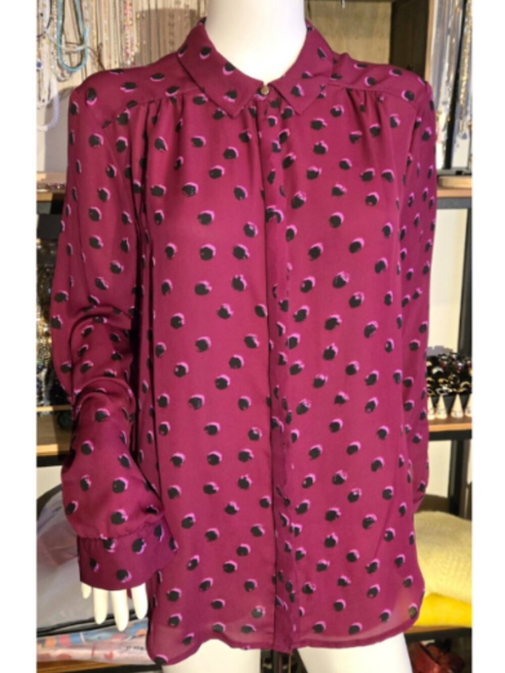 NWOT Raspberry Polka Dot Blouse Large 12